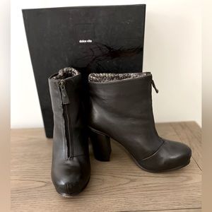 Dolce Vita Booties. Leather, upper, lining, sole. Chocolate brown.
